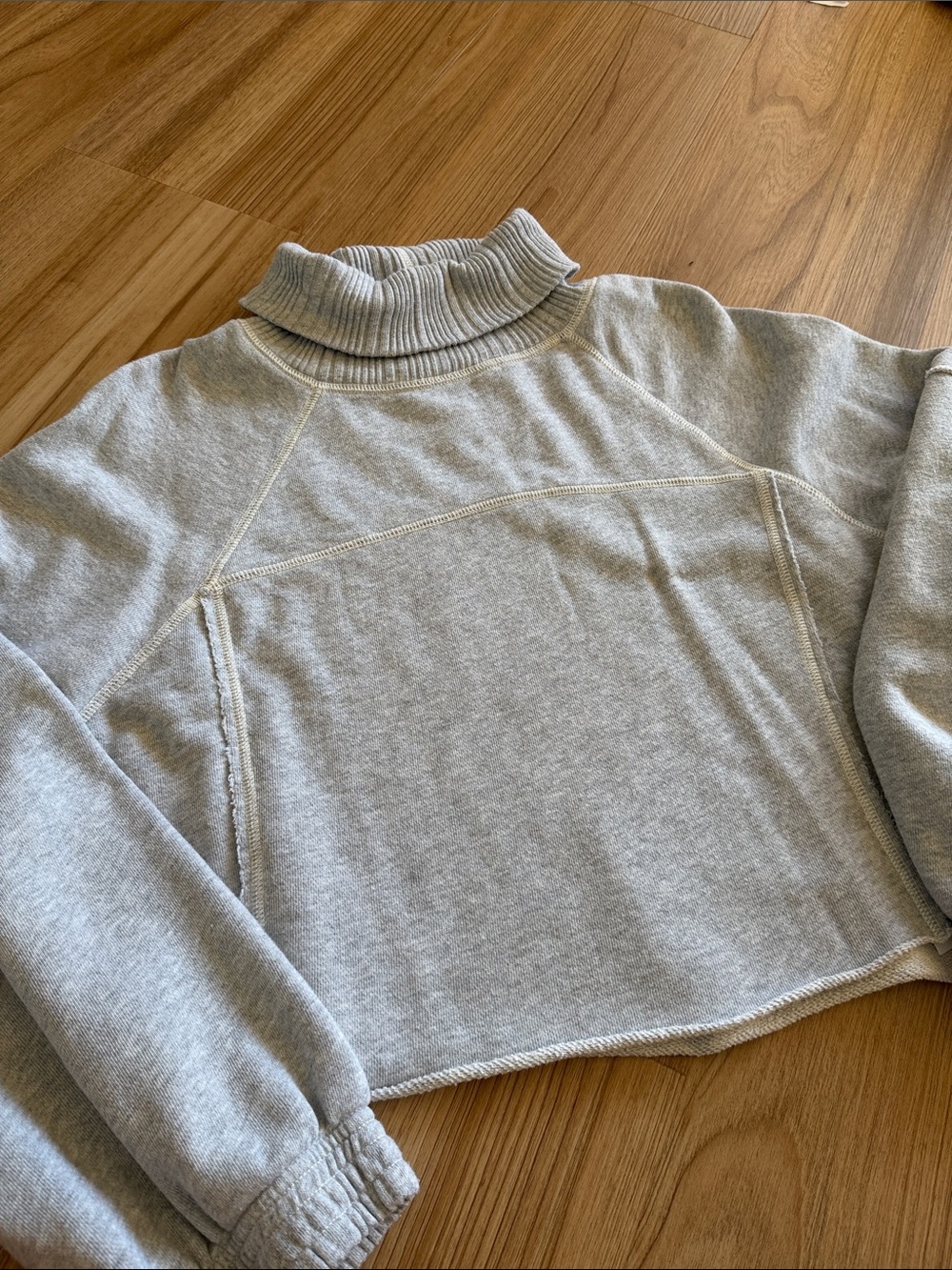 aerie Light Gray Cropped Turtleneck Sweatshirt